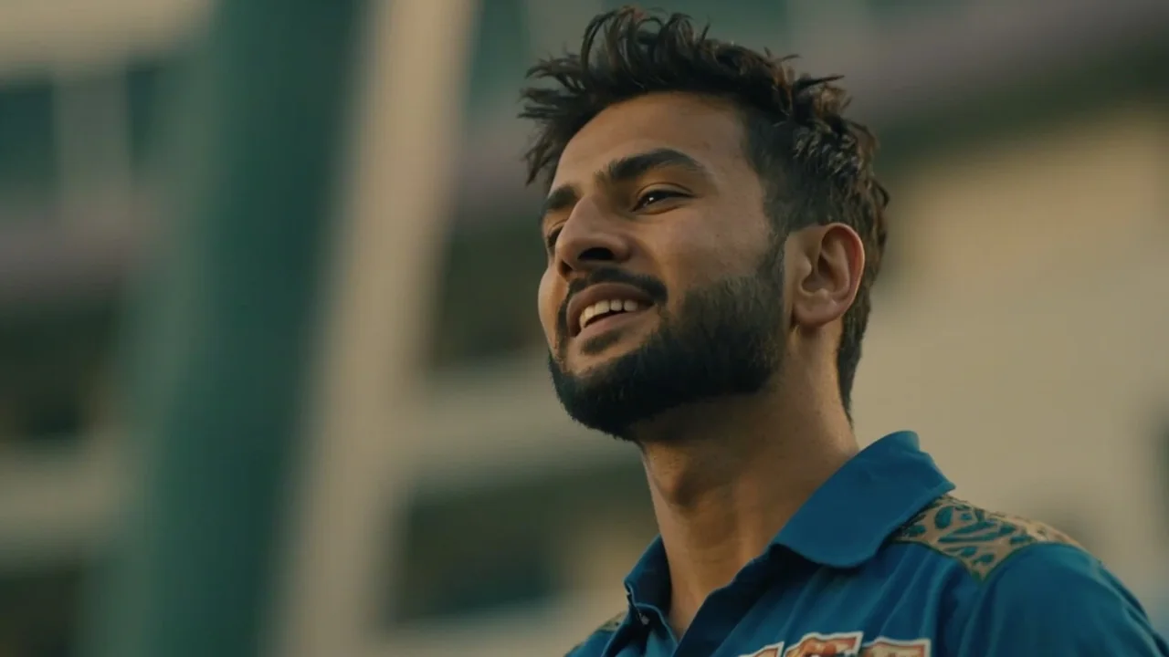 Close editorial frame of a left-arm fast bowler at the crease end during a Hundred match, mid-delivery stride with the front arm pulling through