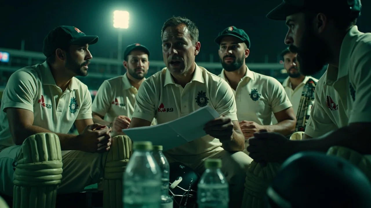 A batsman hitting a big six over long-on