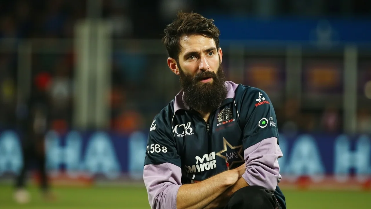 A tactical scene across the outfield with fielders repositioning and the batting pair conferring mid-over, illustrating the in-game strategy conversations ten Doeschate will coordinate